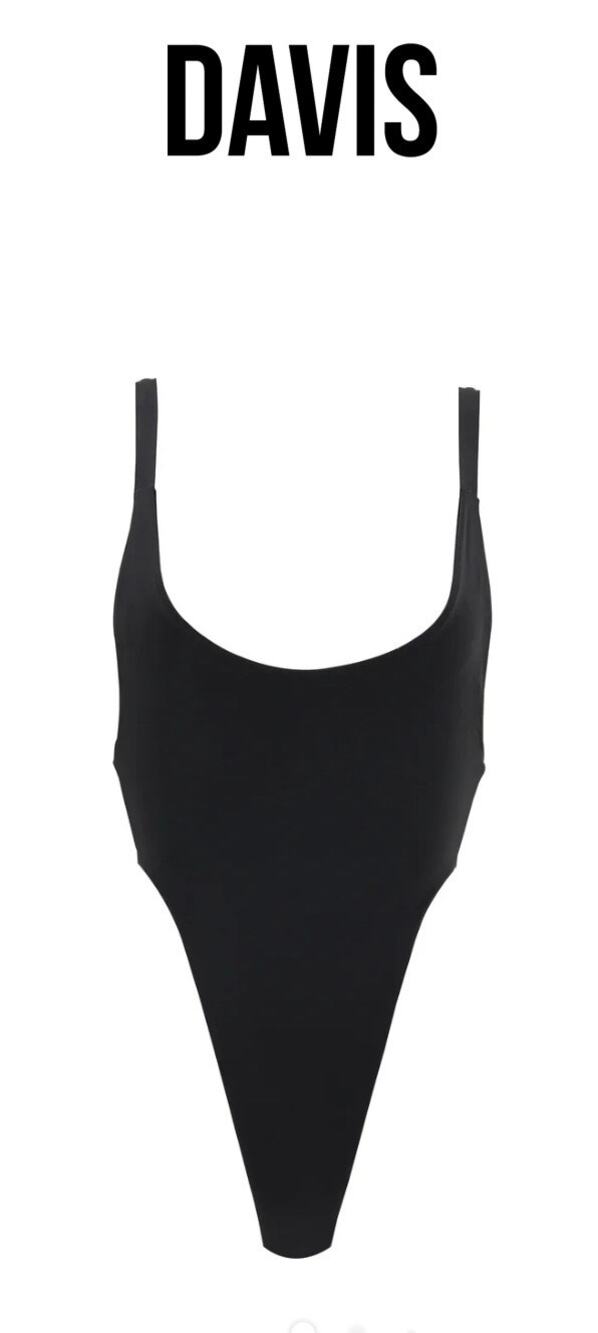 NWOT Davis Swim One Piece Swimsuit Black XS/S High Cut Open Back 90s Minimalist
